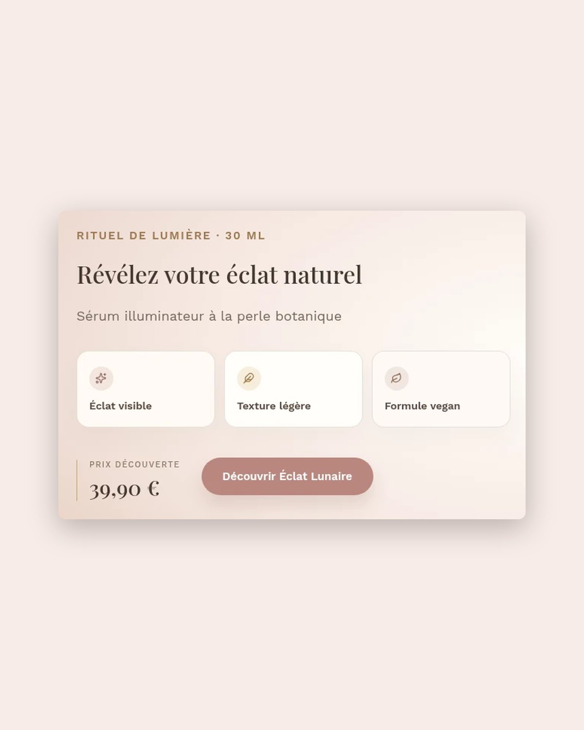 Le message : titre, bénéfices, prix et bouton