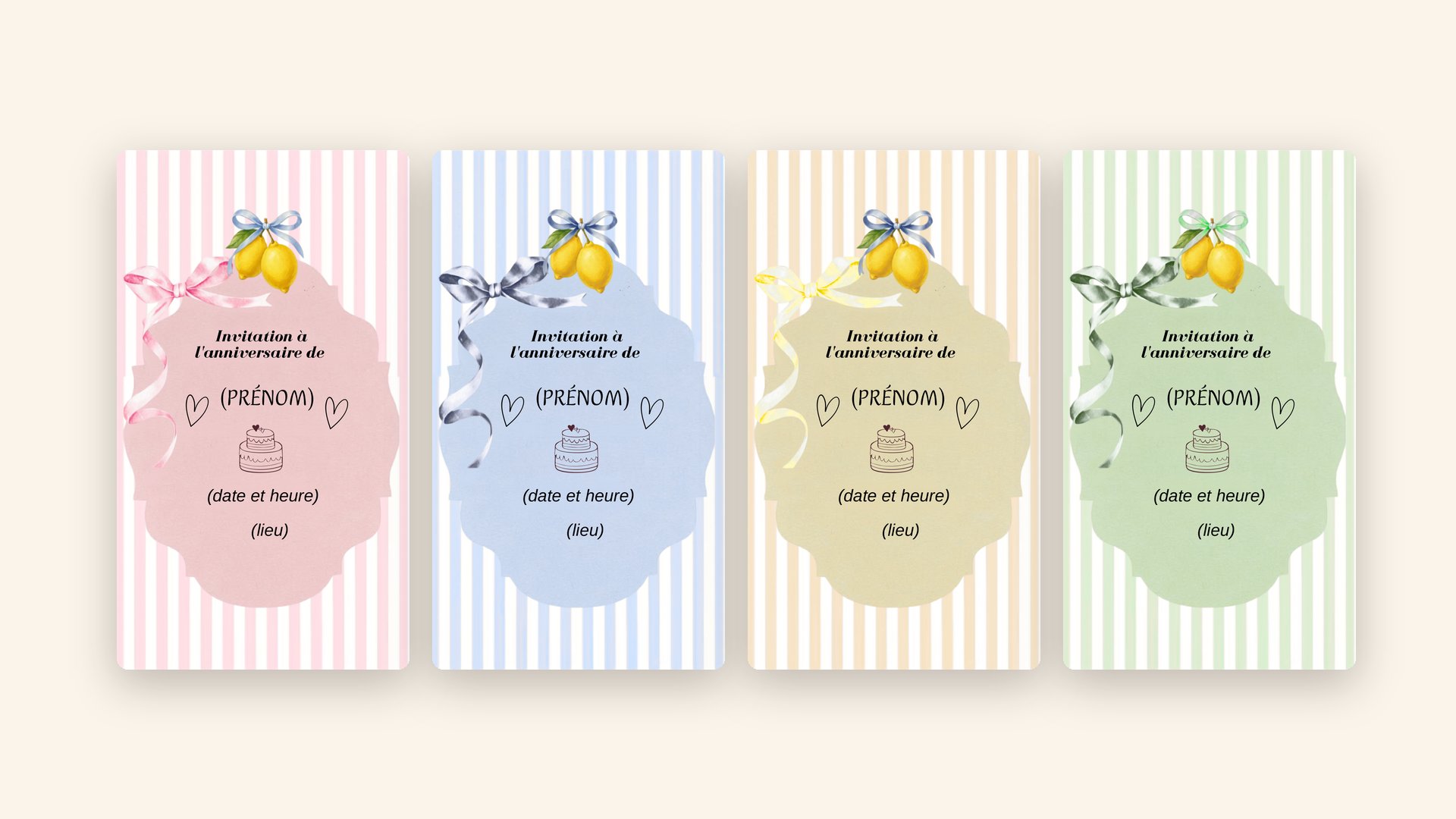 Les invitations d’anniversaire, en quatre couleurs